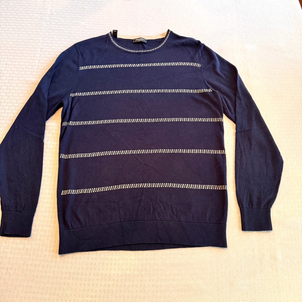 Saks Fifth Avenue Silk Cashmere‎ Sweater Womens M Navy Striped Knit